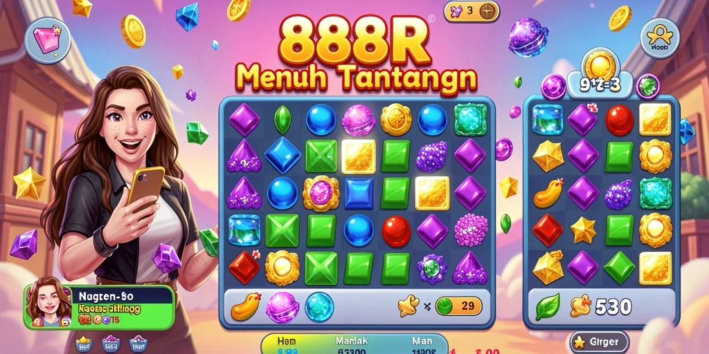 Screenshot utama 888R menampilkan gameplay seru dengan grafik Match-3 yang menarik.