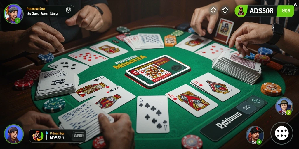 Screenshot gameplay ADS508 yang penuh aksi permainan Gaple.