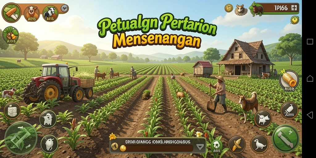 Tampilan gameplay seru dalam pembangunan pertanian yang kaya.