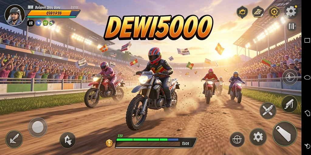 Gameplay seru DEWI5000 dengan mobil balap yang mendebarkan.