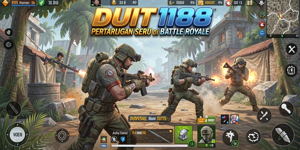 Tampilan gameplay mendebarkan dari DUIT188 dalam pertarungan Battle Royale.