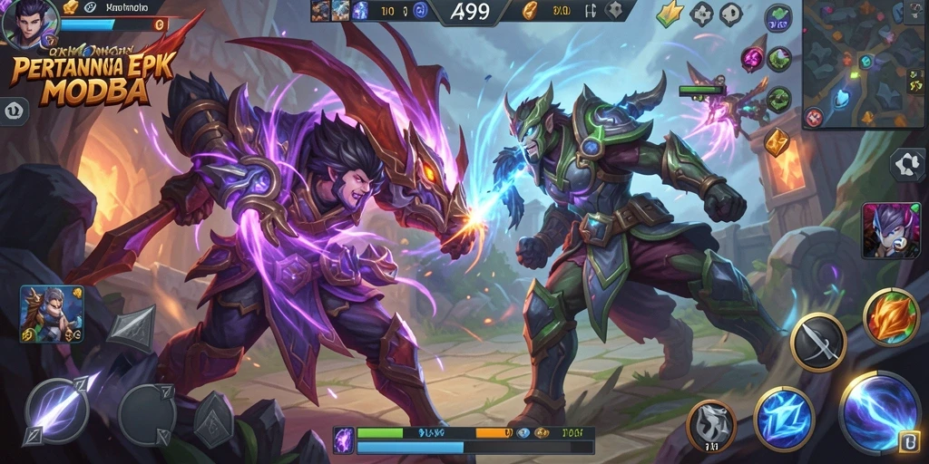 Screenshot gameplay FA99 yang menampilkan pertarungan seru di medan perang MOBA.