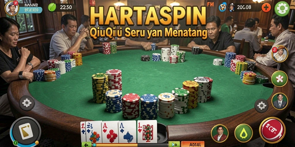 Screenshot HARTASPIN menunjukkan aksi seru dalam permainan QiuQiu.