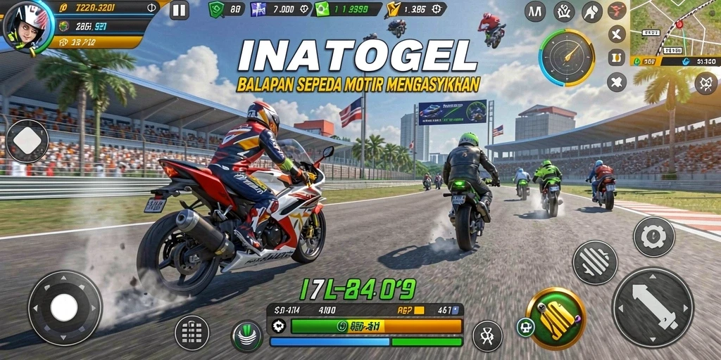 Tampilan gameplay seru di INATOGEL dengan aksi balapan motor yang mendebarkan.