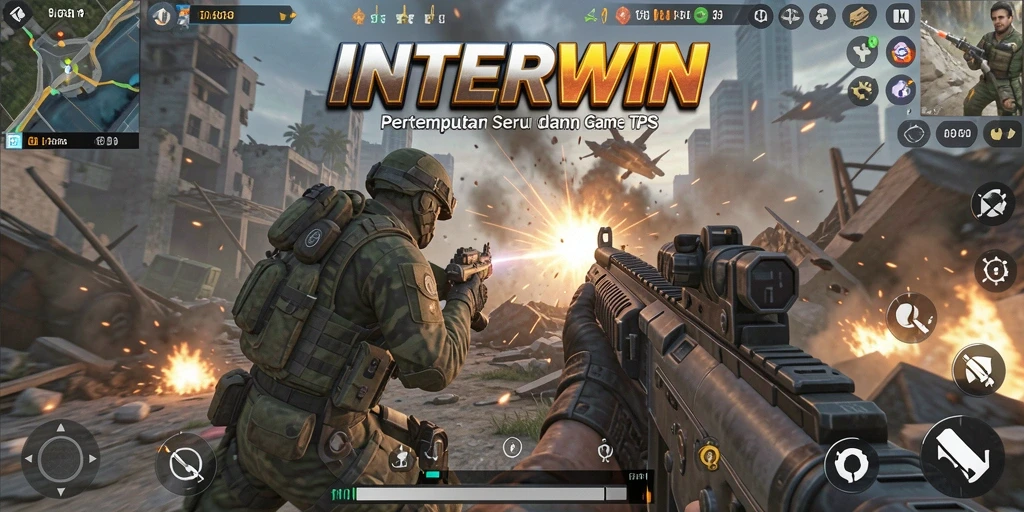 Tampilan gameplay seru dalam pertempuran TPS INTERWIN.