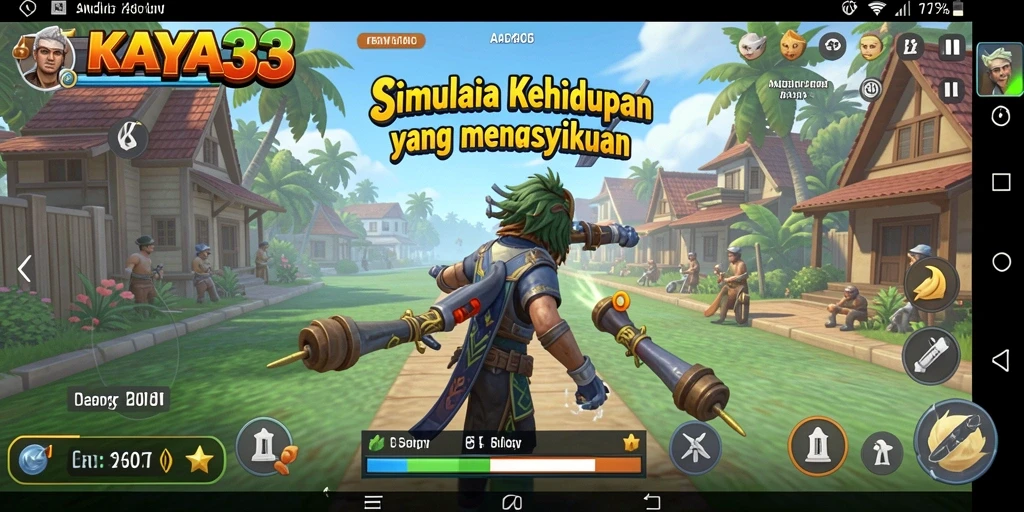 Tampilan gameplay KAYA33 yang penuh dengan aktivitas dan interaksi karakter.