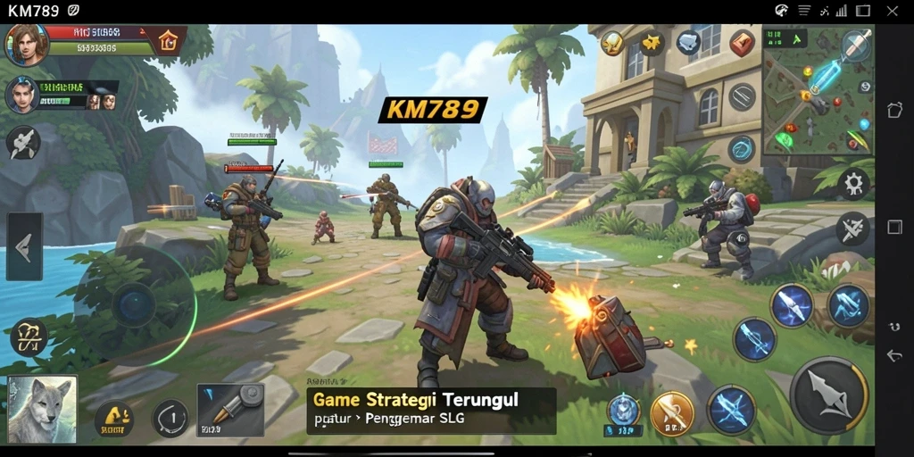 Screenshot utama KM789 menampilkan gameplay seru strategi SLG.