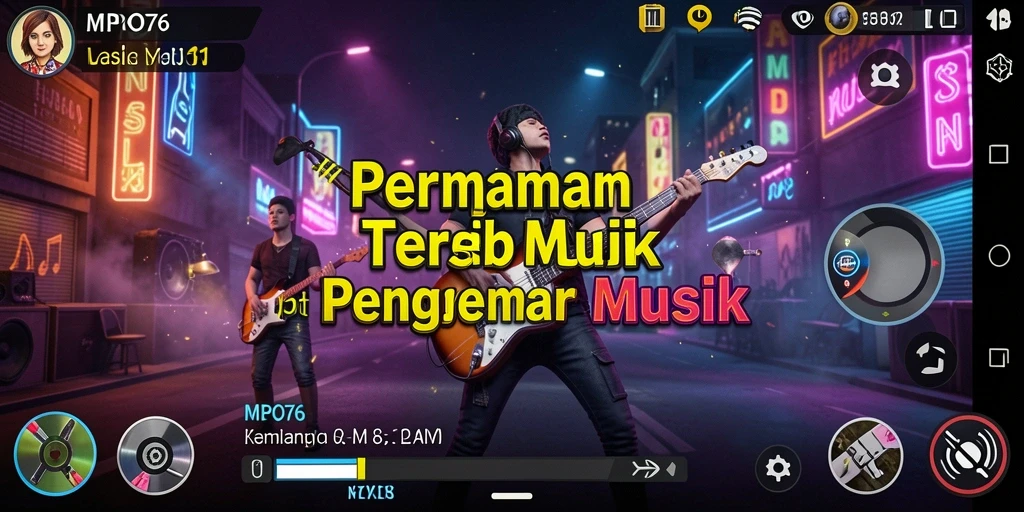 Tampilan penuh aksi gameplay musik MPO76 yang seru.