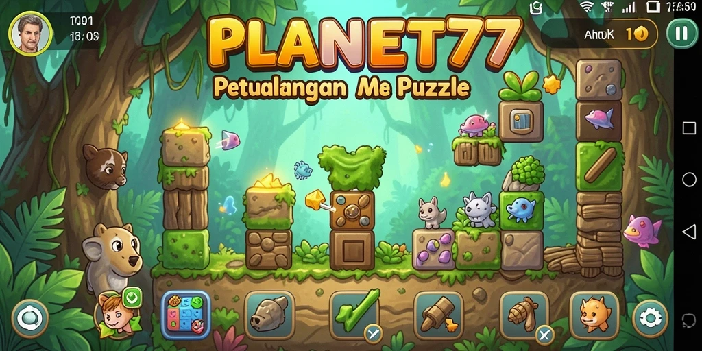 Screenshot utama menunjukkan gameplay seru dan menantang dari PLANET77.