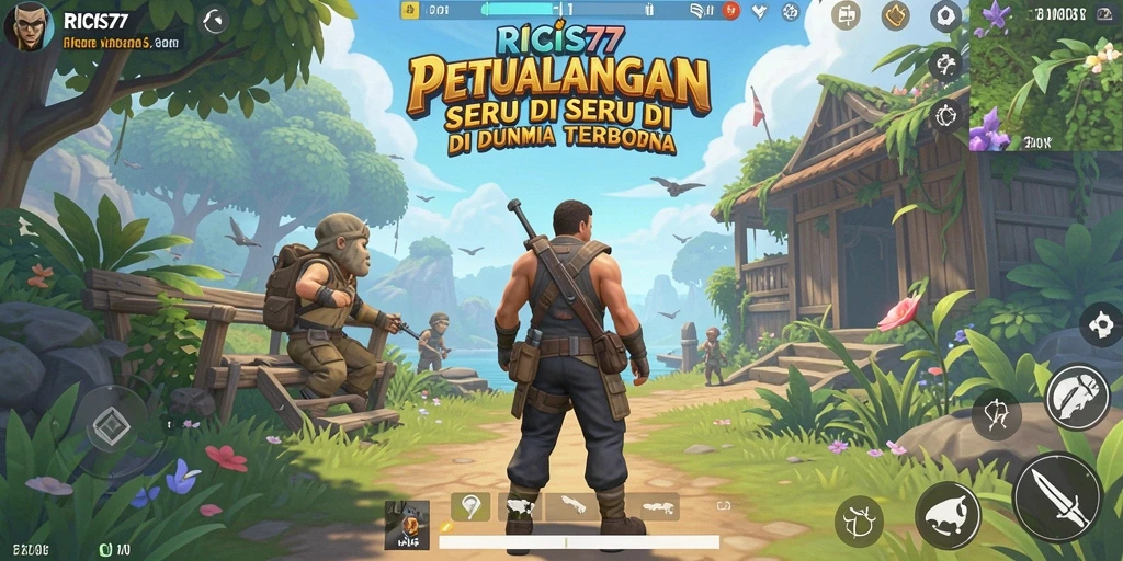 Screenshot RICIS77 menampilkan karakter utama menjelajahi dunia terbuka yang menakjubkan.