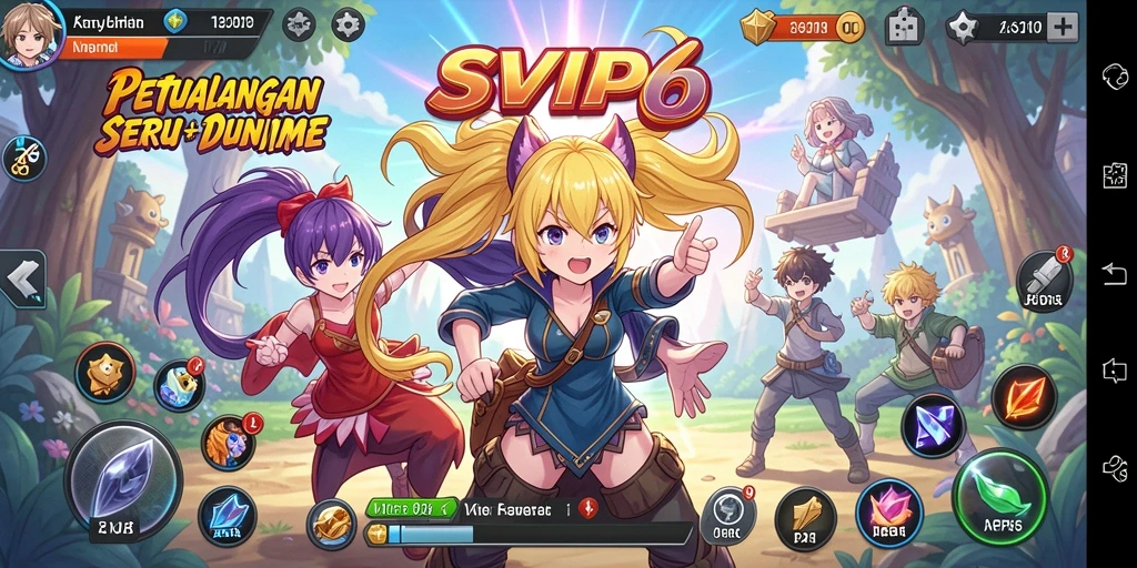 Screenshot gameplay SVIP6 menunjukkan karakter anime dalam aksi.