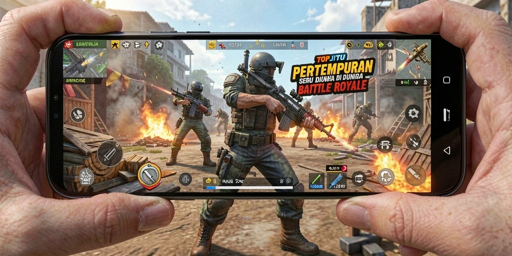 Tampilan gameplay seru dalam pertempuran Battle Royale di TOPJITU.