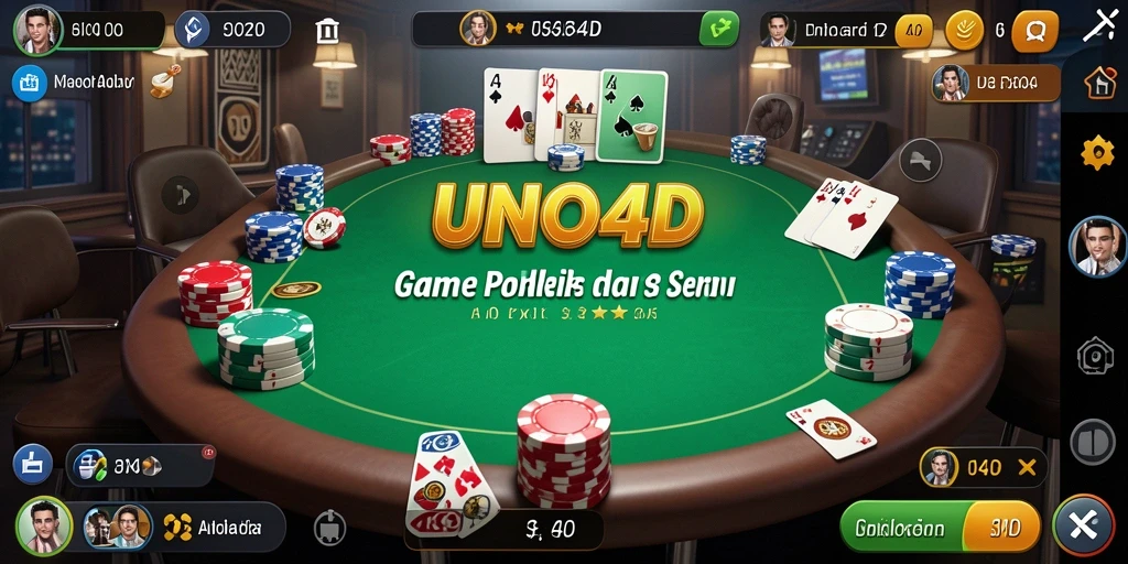 Tampilan utama gameplay UNO4D dengan suasana Poker yang menarik.